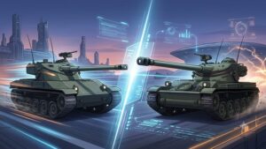 Сравнение премиум танков Batchat и AMX 13 105 в современном стиле для обзора World of Tanks